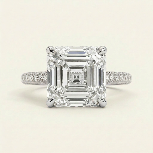 Moissanite 3.87 CT Asscher & Round Cut Diamond Solitaire Ring