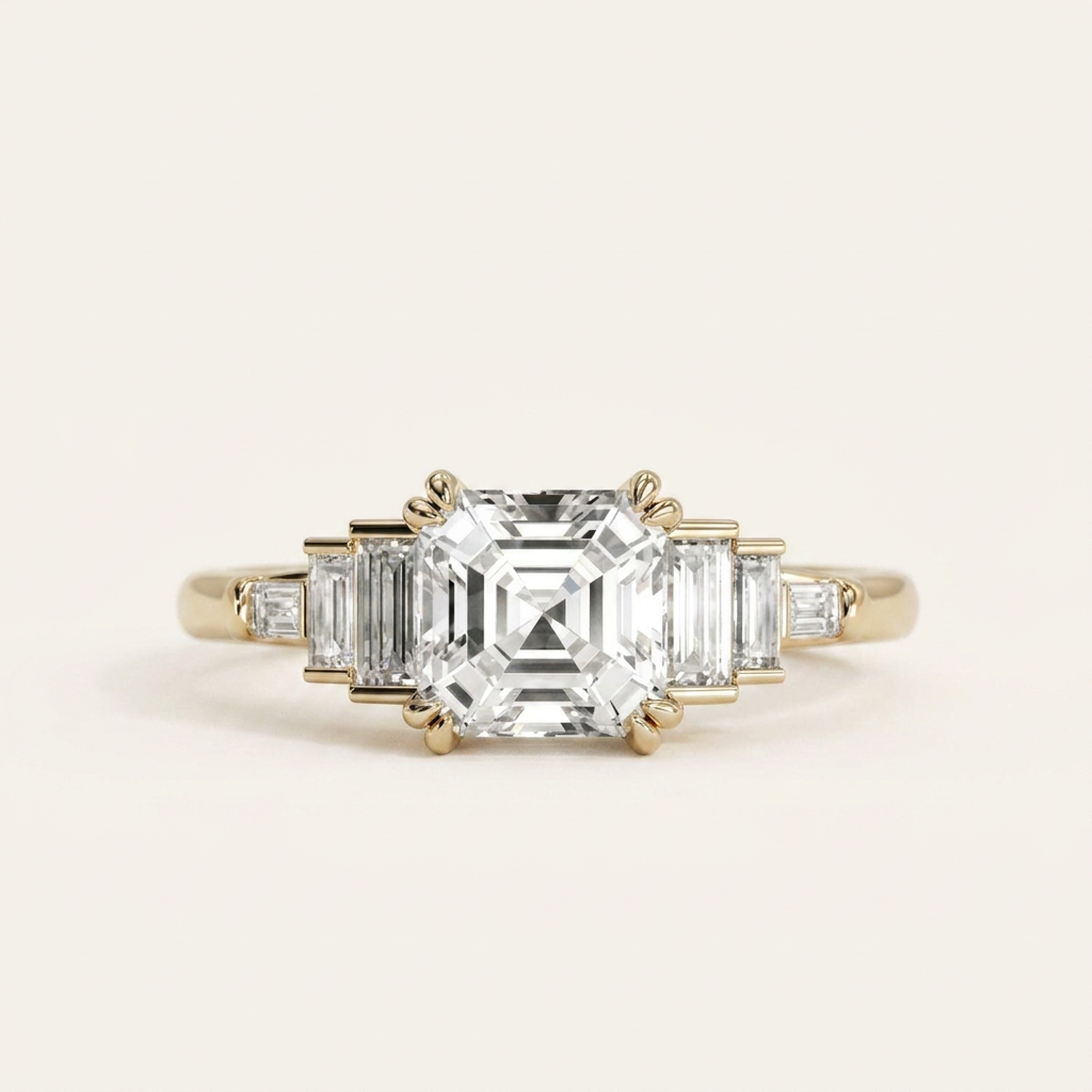 Moissanite 3.98 CT Asscher & Baguette Cut Diamond Cluster Seven-Stone Ring