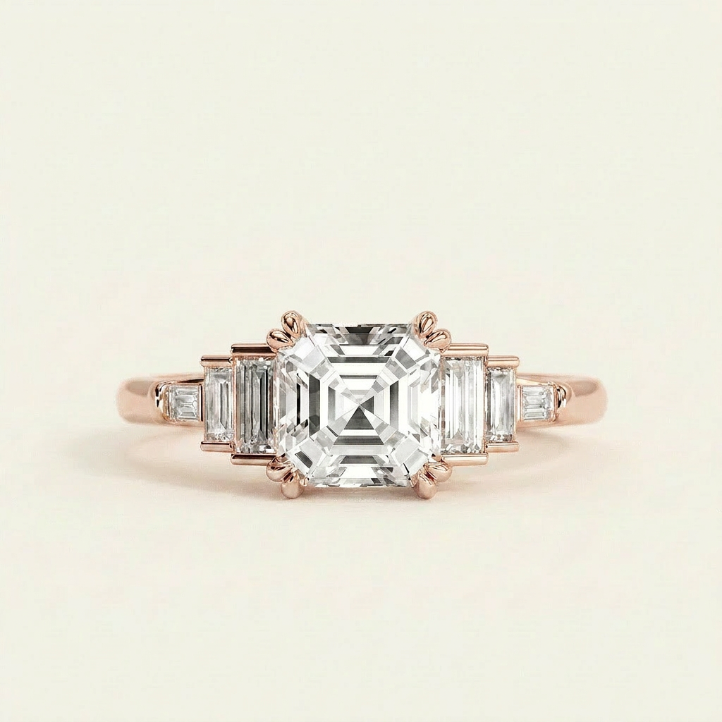 Moissanite 3.98 CT Asscher & Baguette Cut Diamond Cluster Seven-Stone Ring