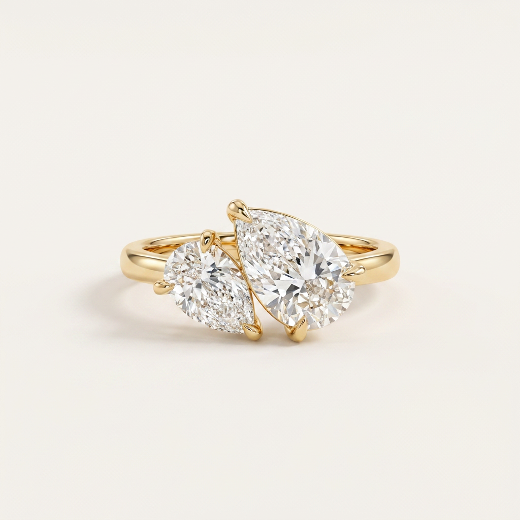 Moissanite 2.05 CT Pear Cut Diamond Toi Et Moi Ring