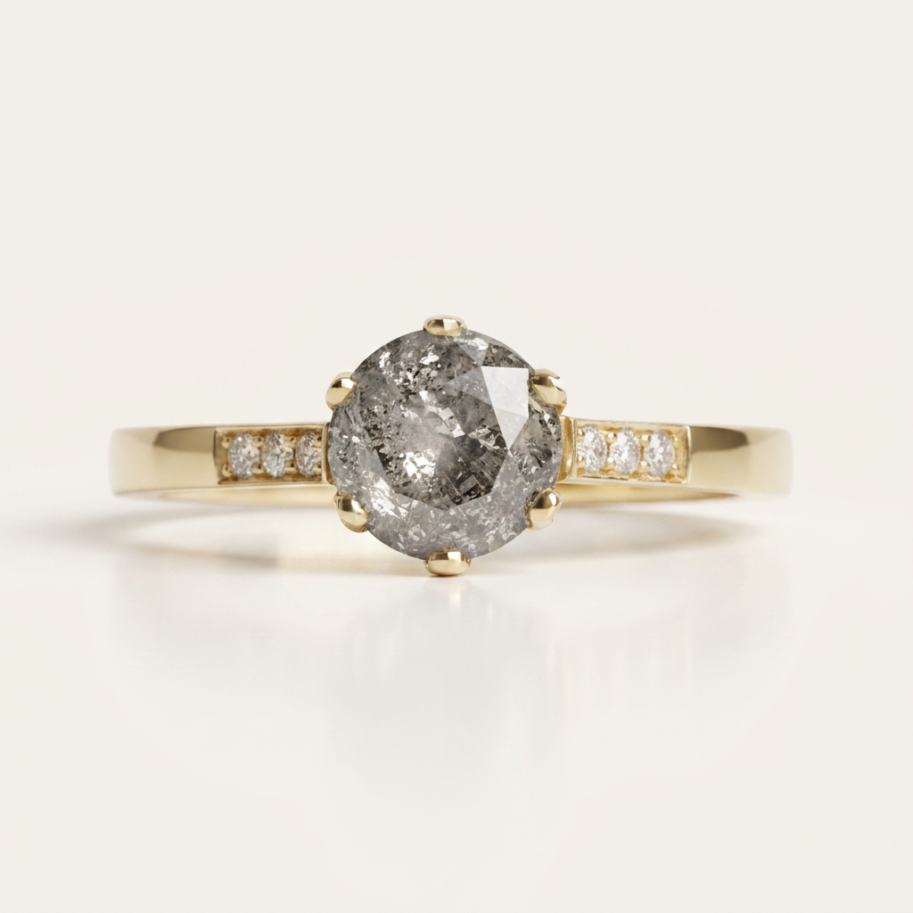 1.60 CT Round Cut Salt and Pepper Diamond Solitaire Ring