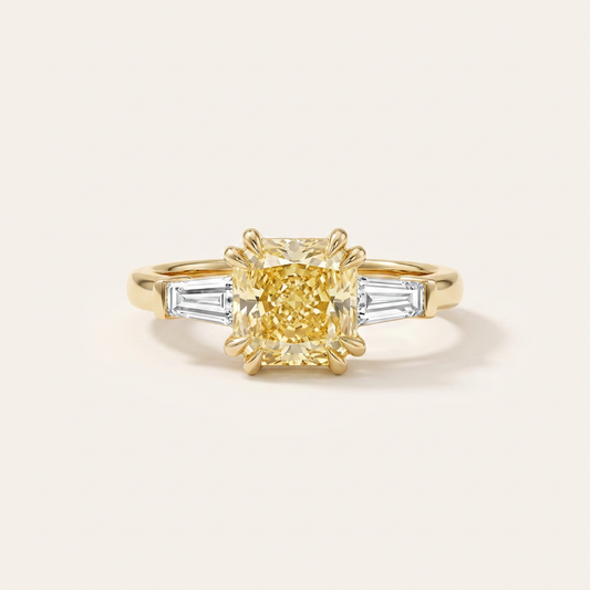 Moissanite 1.00 CT Cushion & Tapered Baguette Cut Diamond Three Stone Ring
