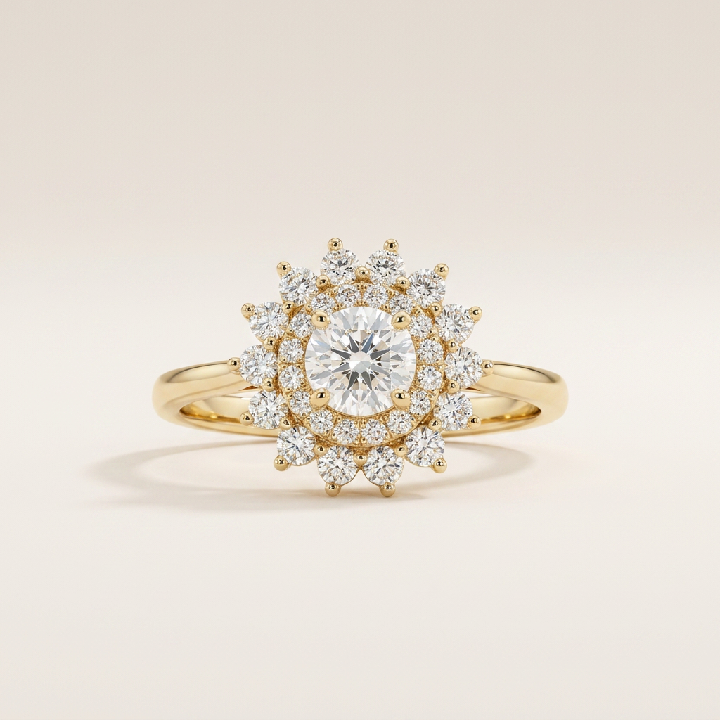 Moissanite 2.53 CT Round Cut Diamond Halo Cluster Ring