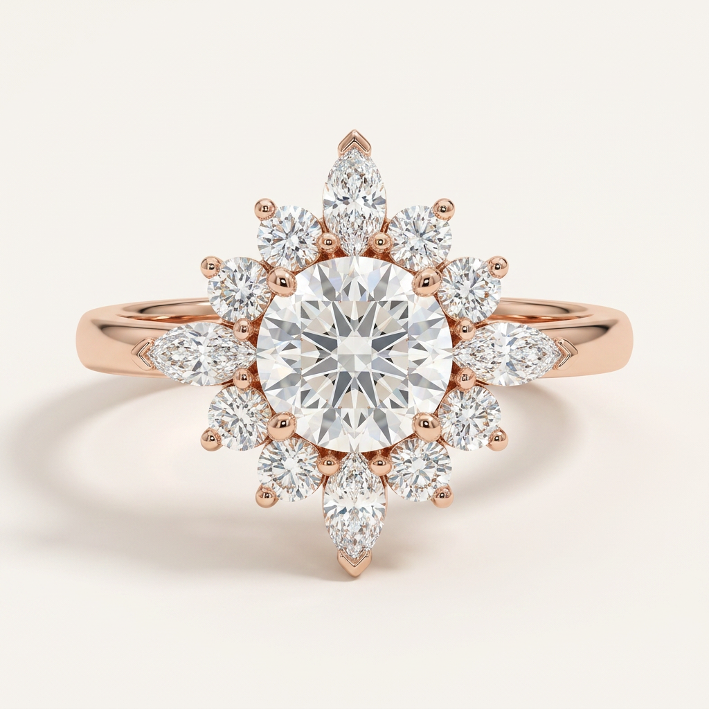 Moissanite 3.27 CT Round & Marquise Cut Diamond Cluster Ring