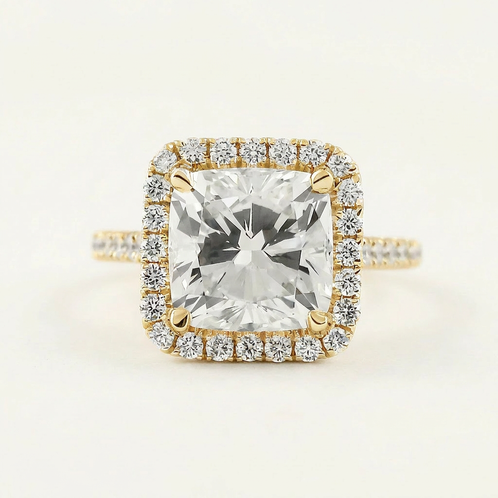 Moissanite 2.15 CT Cushion Cut Diamond Halo Ring