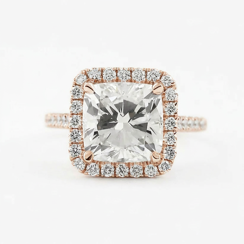 Moissanite 2.15 CT Cushion Cut Diamond Halo Ring