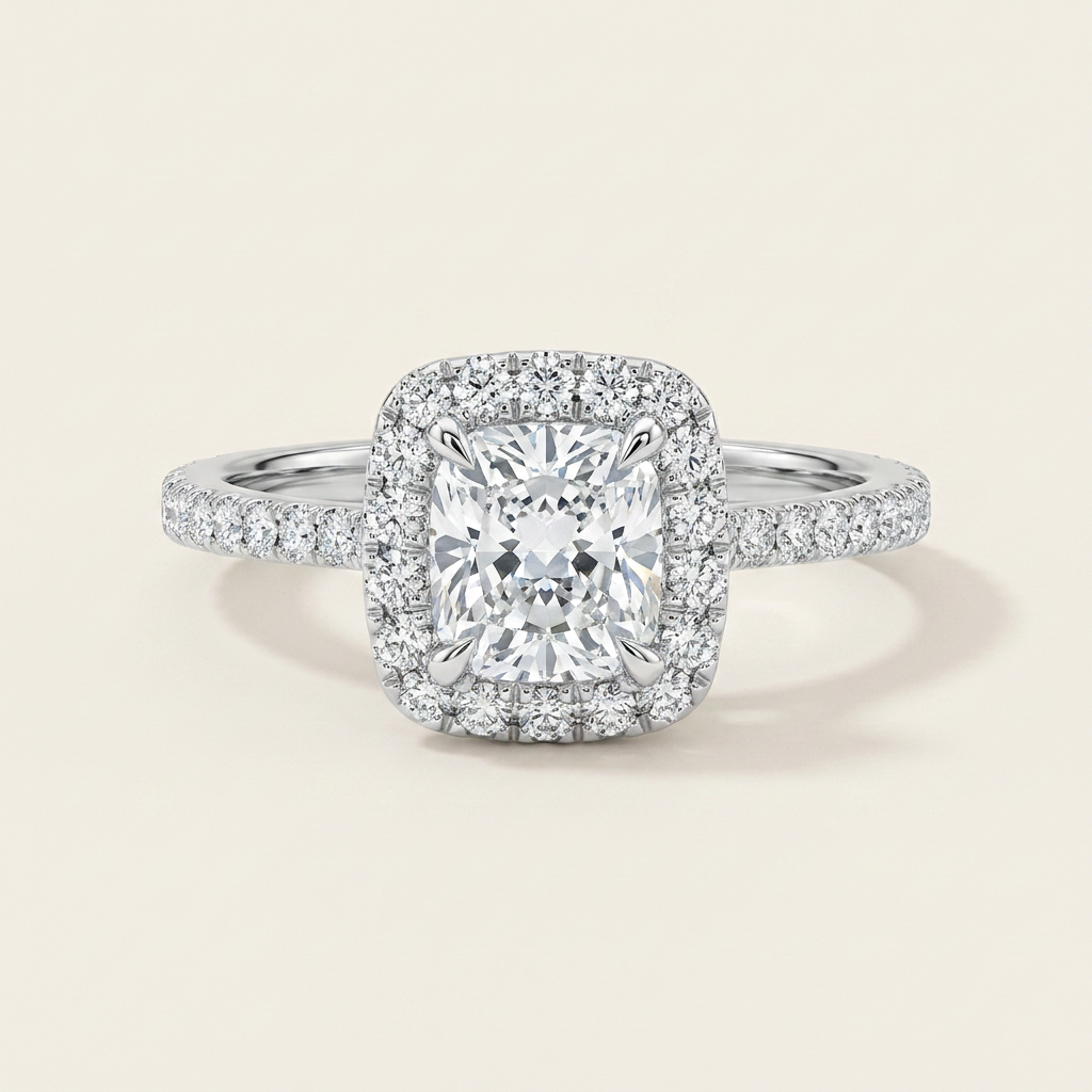Moissanite 1.45 CT Radiant Cut Diamond Halo Ring