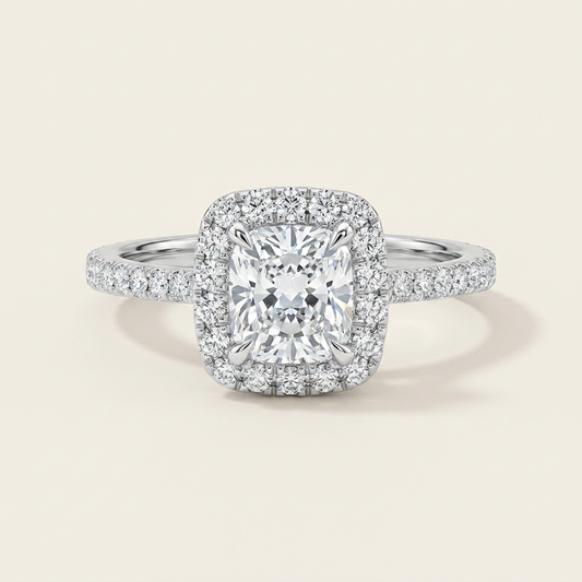 Moissanite 1.45 CT Radiant Cut Diamond Halo Ring