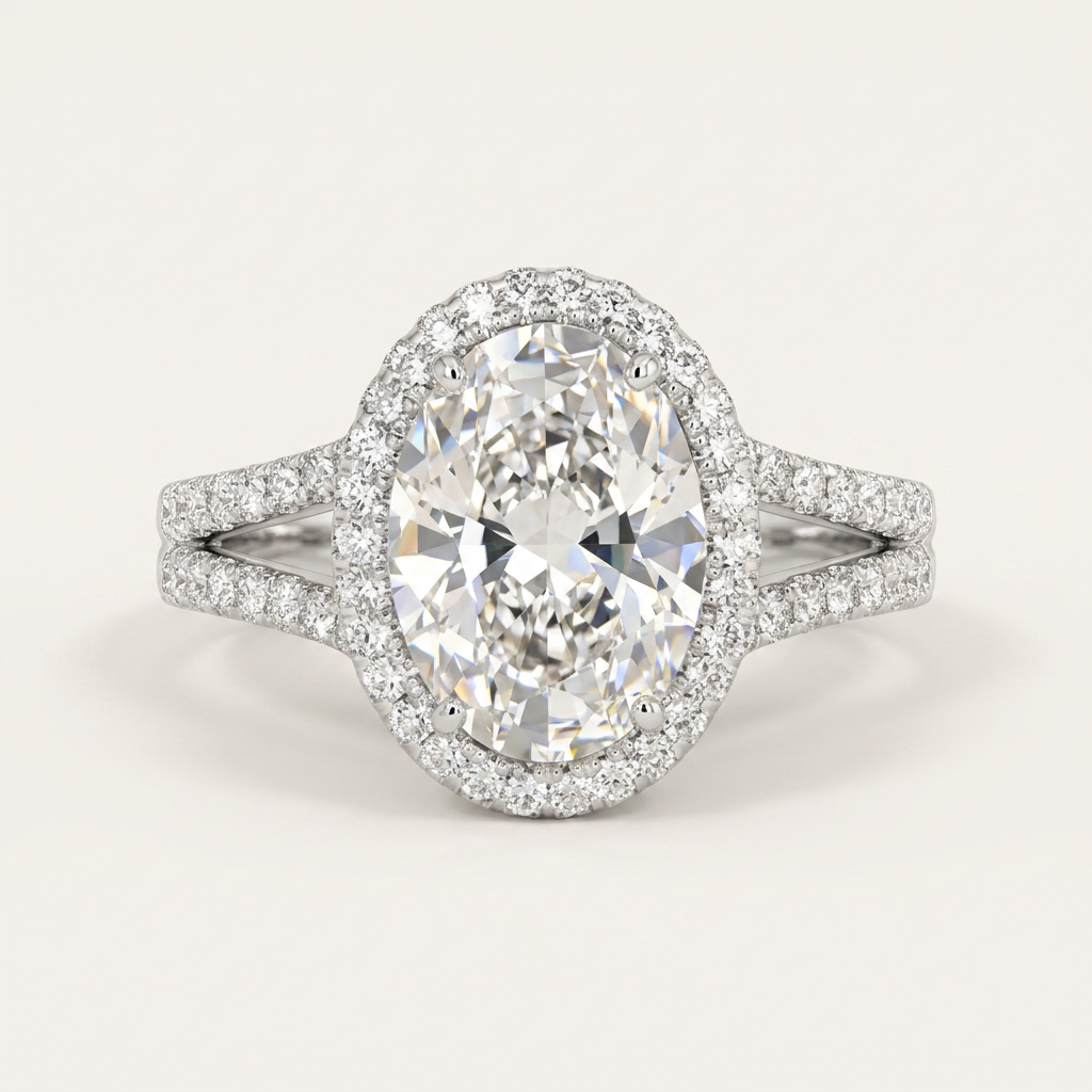Lab Grown 1.85 CT Oval Cut Diamond Halo Ring
