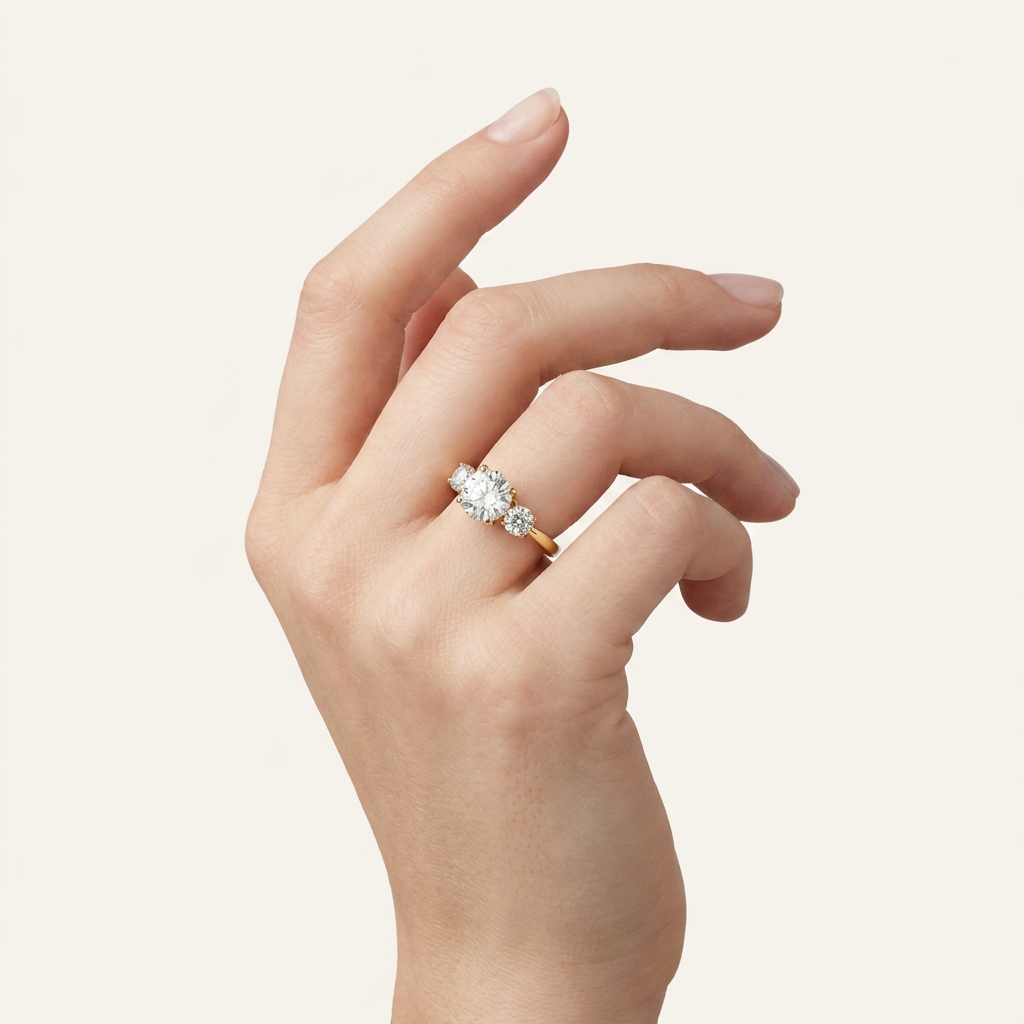 Moissanite 1.69 CT Round Cut Diamond Three Stone Ring