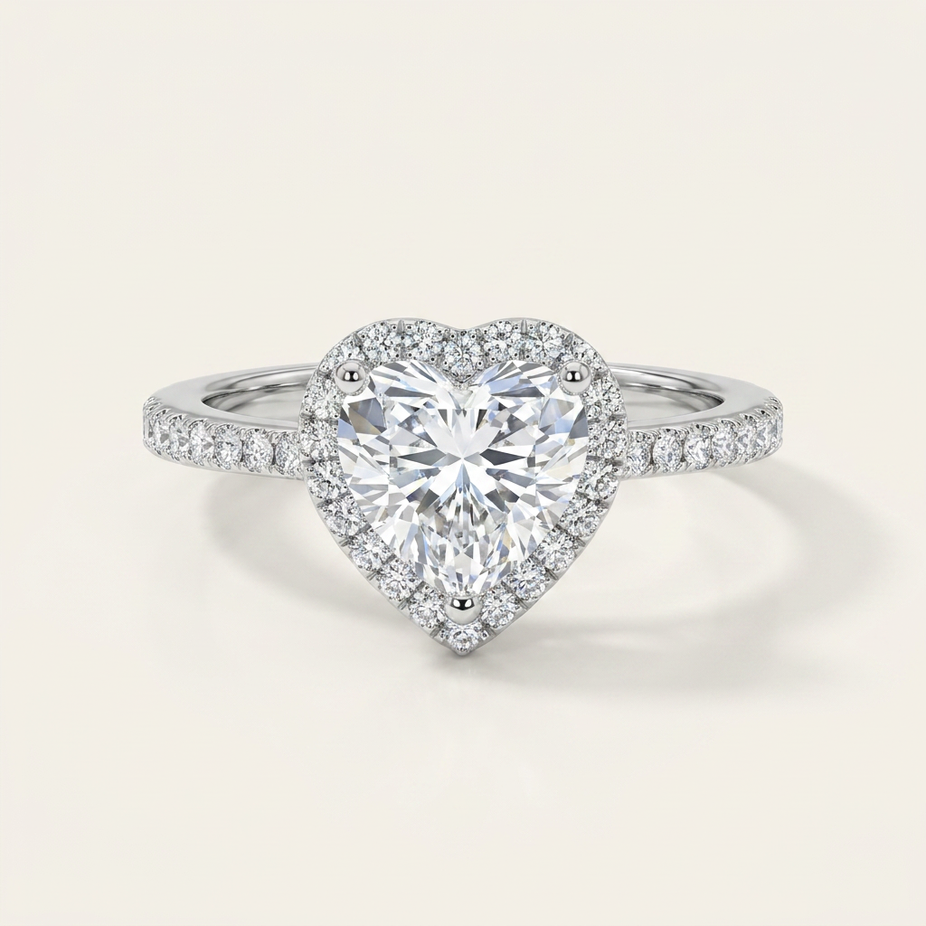 Lab Grown 1.65 CT Heart Cut Diamond Halo Ring