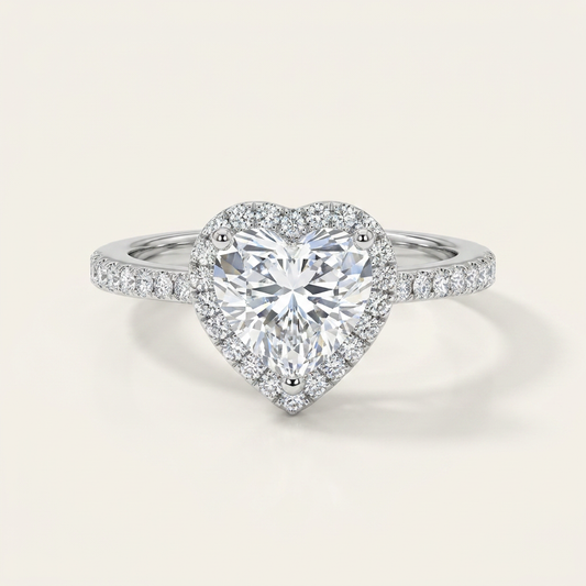 Lab Grown 1.65 CT Heart Cut Diamond Halo Ring
