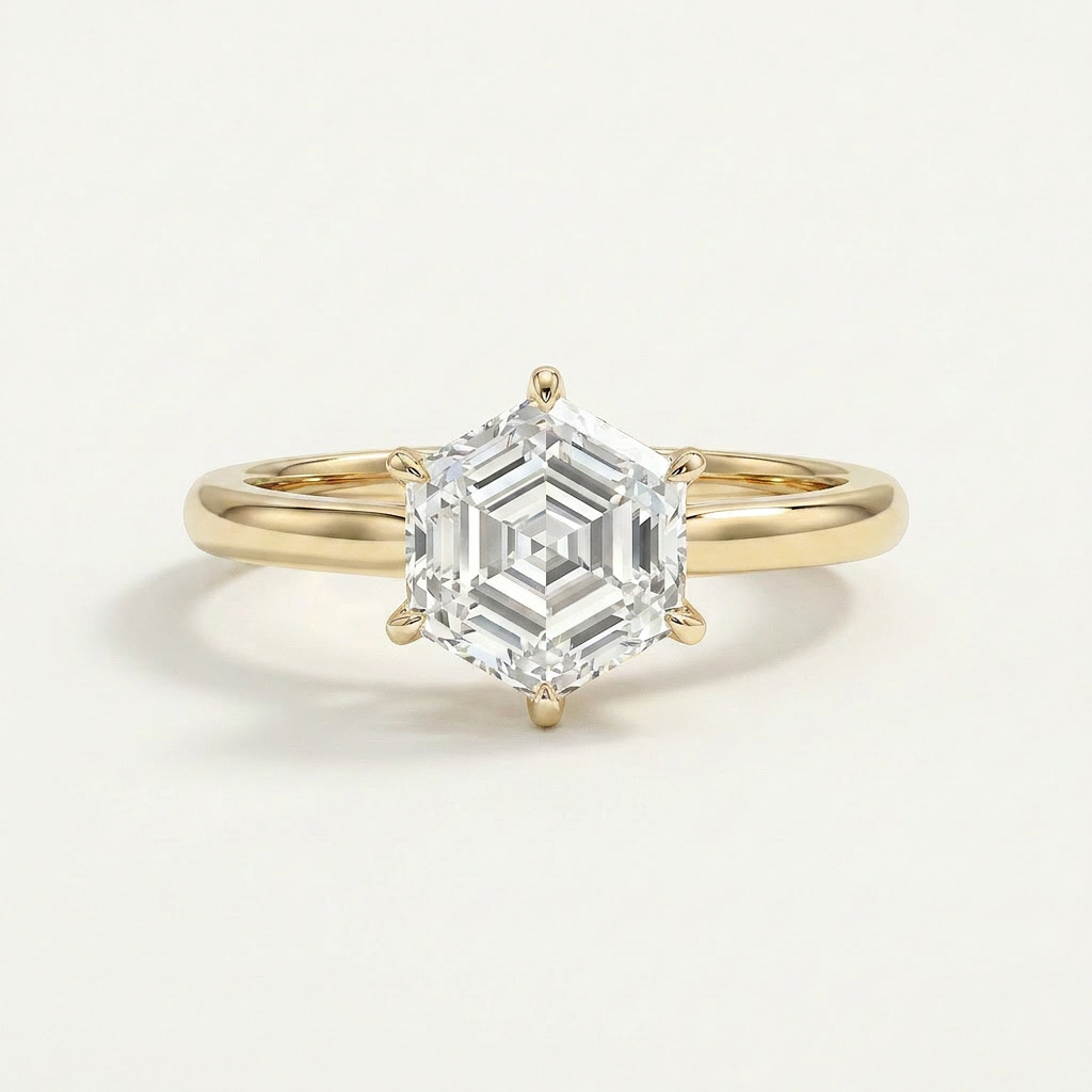 Moissanite 1.50 CT Hexagon Cut Diamond Solitaire Ring