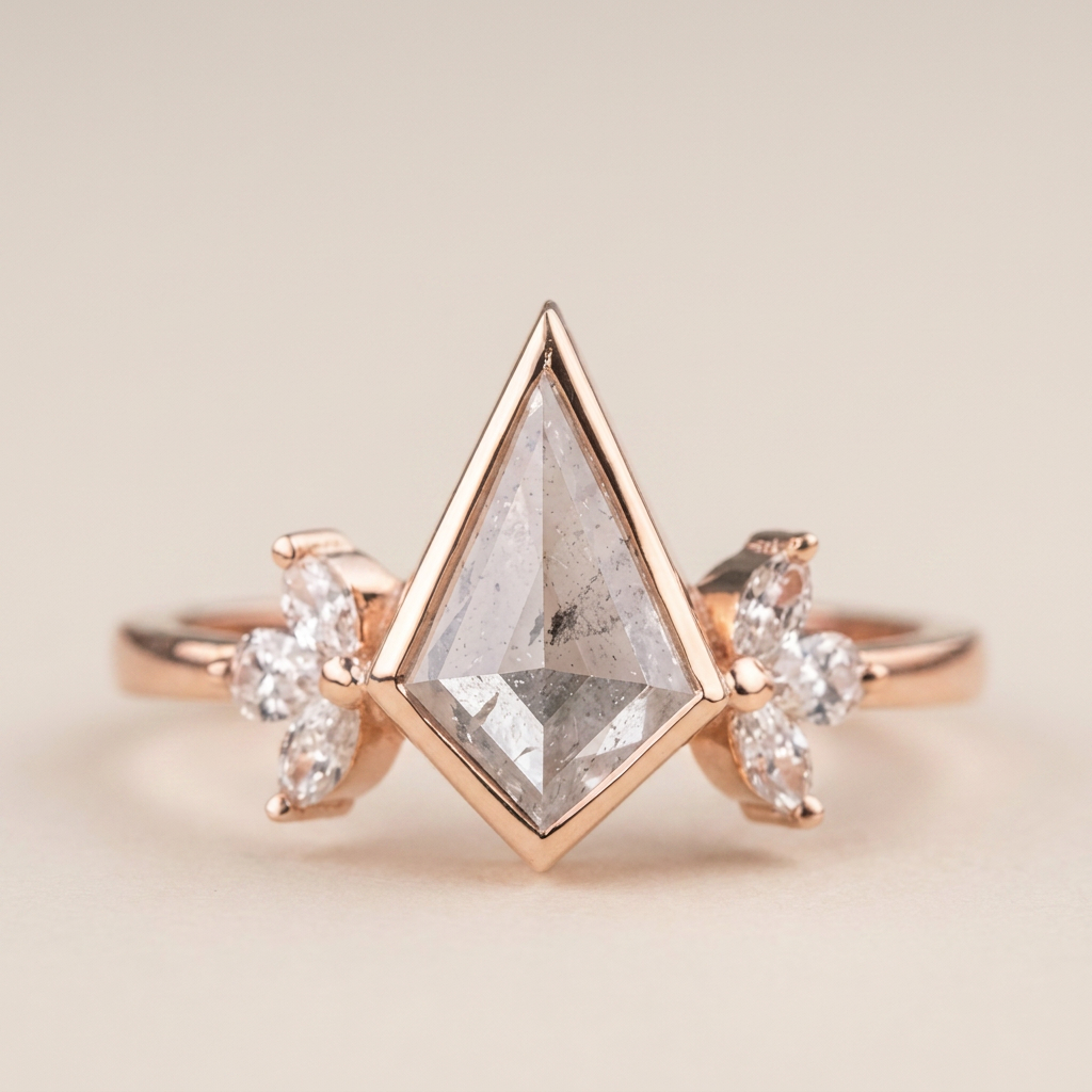 1.50 CT Kite & Marquise Cut Salt and Pepper Diamond Cluster Ring