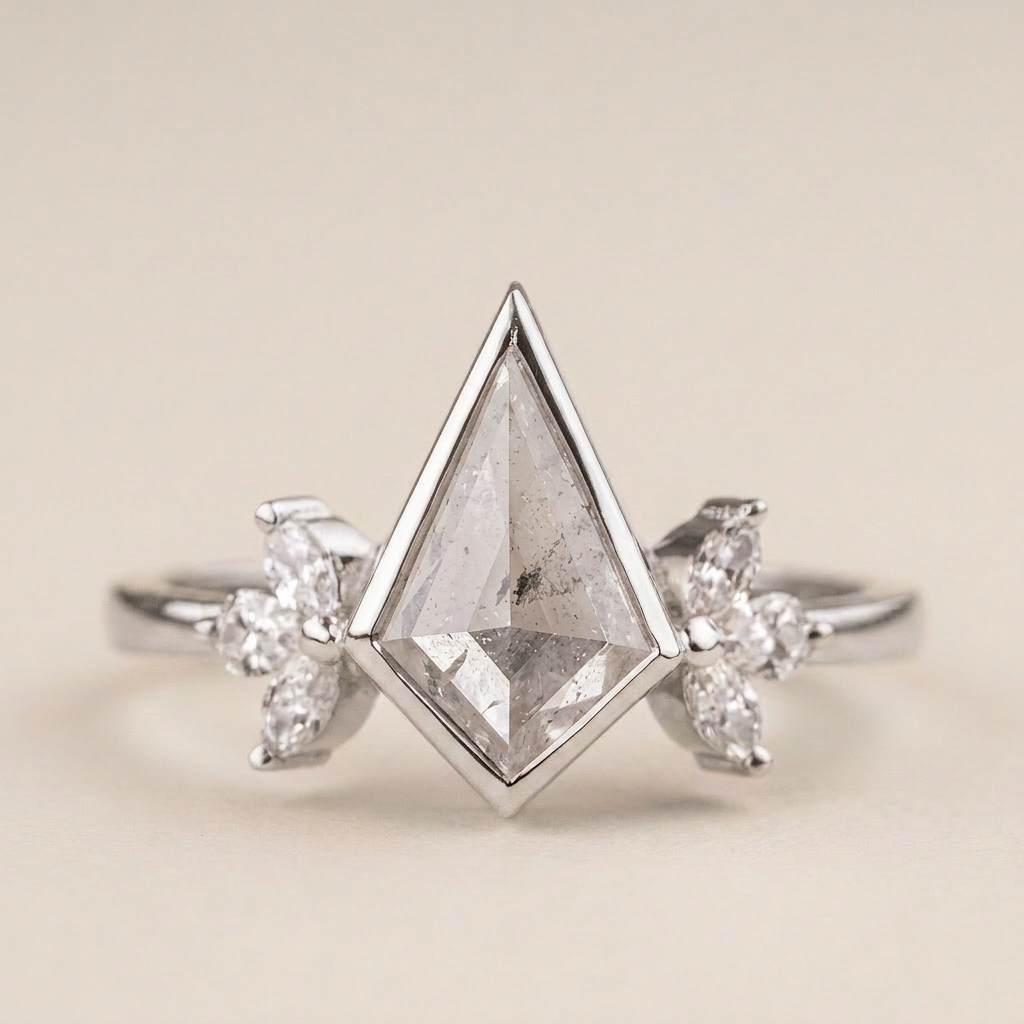 1.50 CT Kite & Marquise Cut Salt and Pepper Diamond Cluster Ring