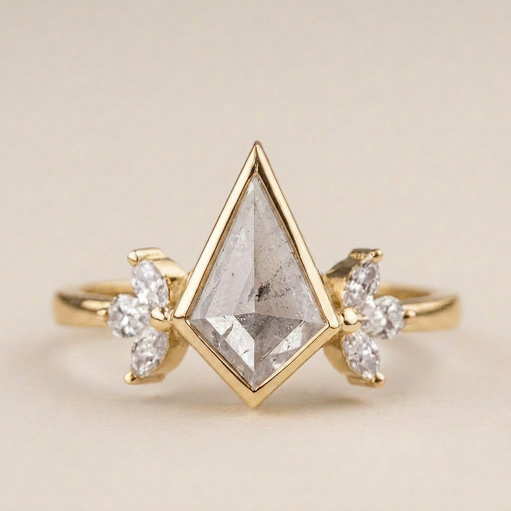 1.50 CT Kite & Marquise Cut Salt and Pepper Diamond Cluster Ring