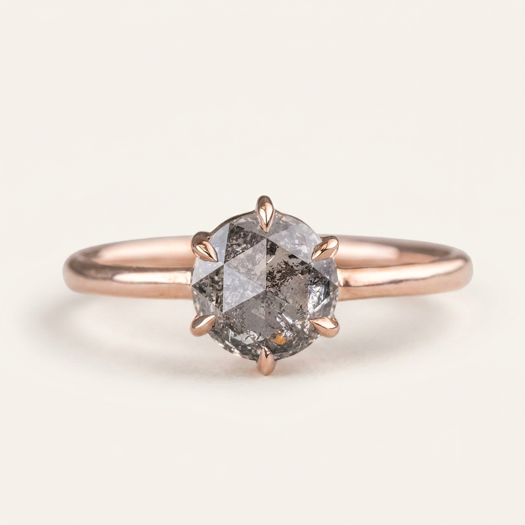 1.10 CT Round Cut Salt and Pepper Diamond Solitaire Ring
