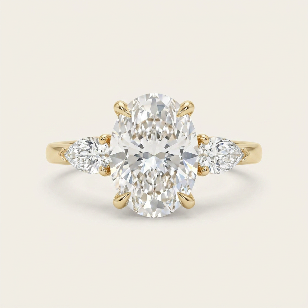 Moissanite 2.00 CT Oval & Pear Cut Diamond Three Stone Ring