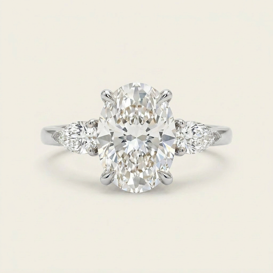 Moissanite 2.00 CT Oval & Pear Cut Diamond Three Stone Ring