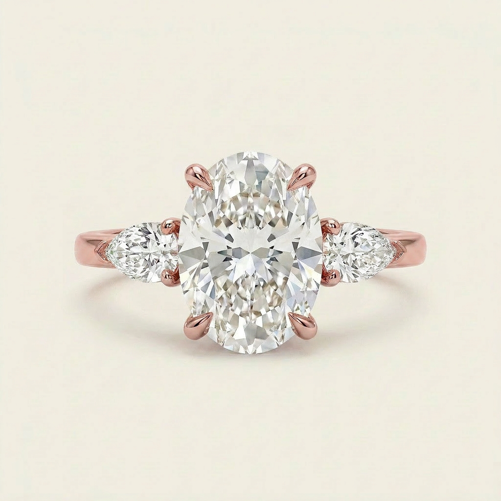 Moissanite 2.00 CT Oval & Pear Cut Diamond Three Stone Ring