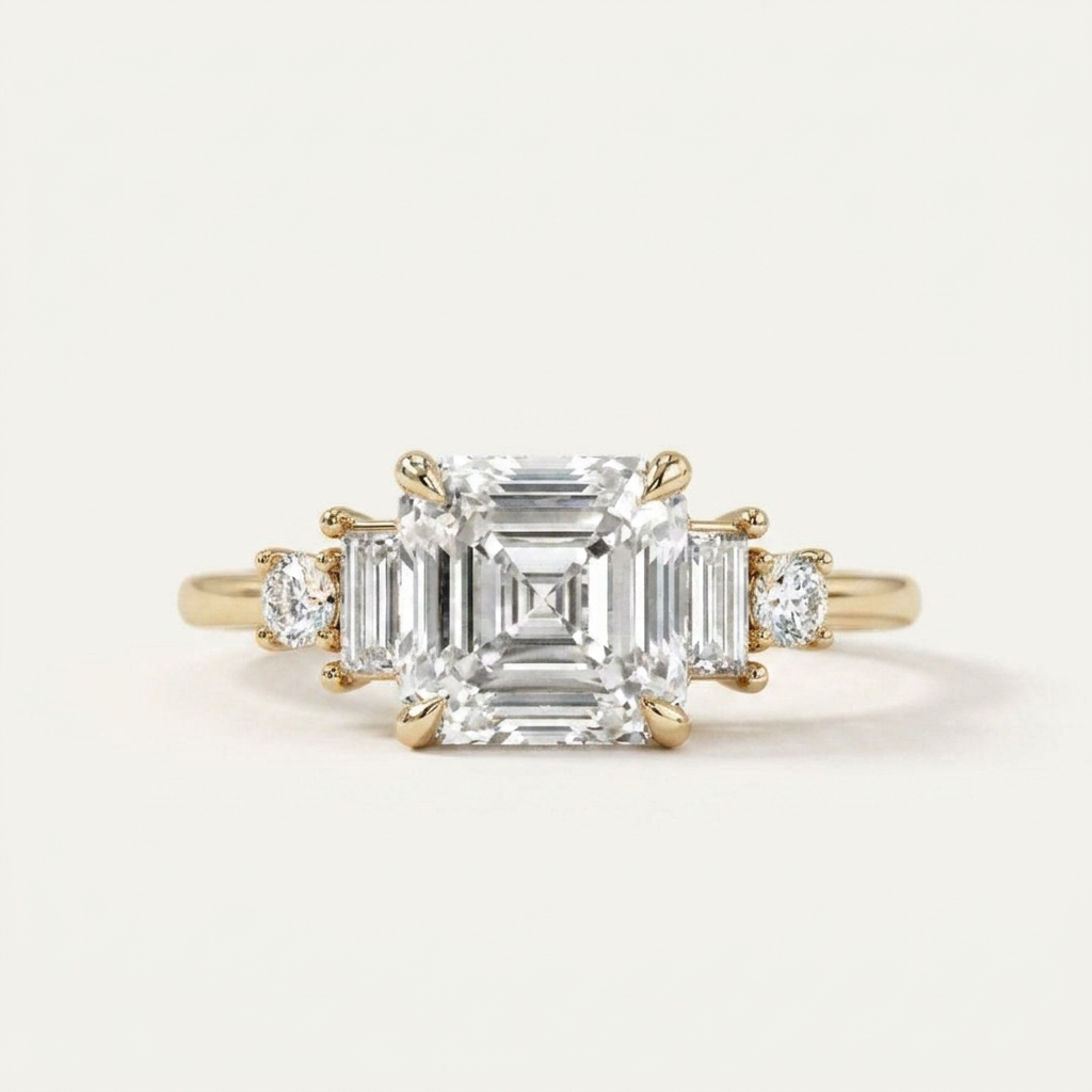 Moissanite 3.49 CT Princess & Baguette Cut Diamond Cluster Five-Stone Ring