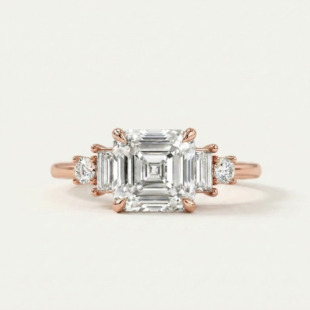 Moissanite 3.49 CT Princess & Baguette Cut Diamond Cluster Five-Stone Ring