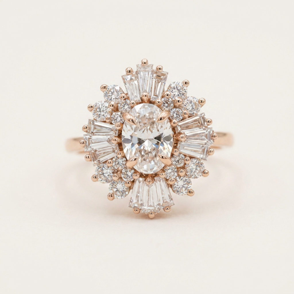 Moissanite 2.85 CT Oval & Round Cut Diamond Cluster Ring