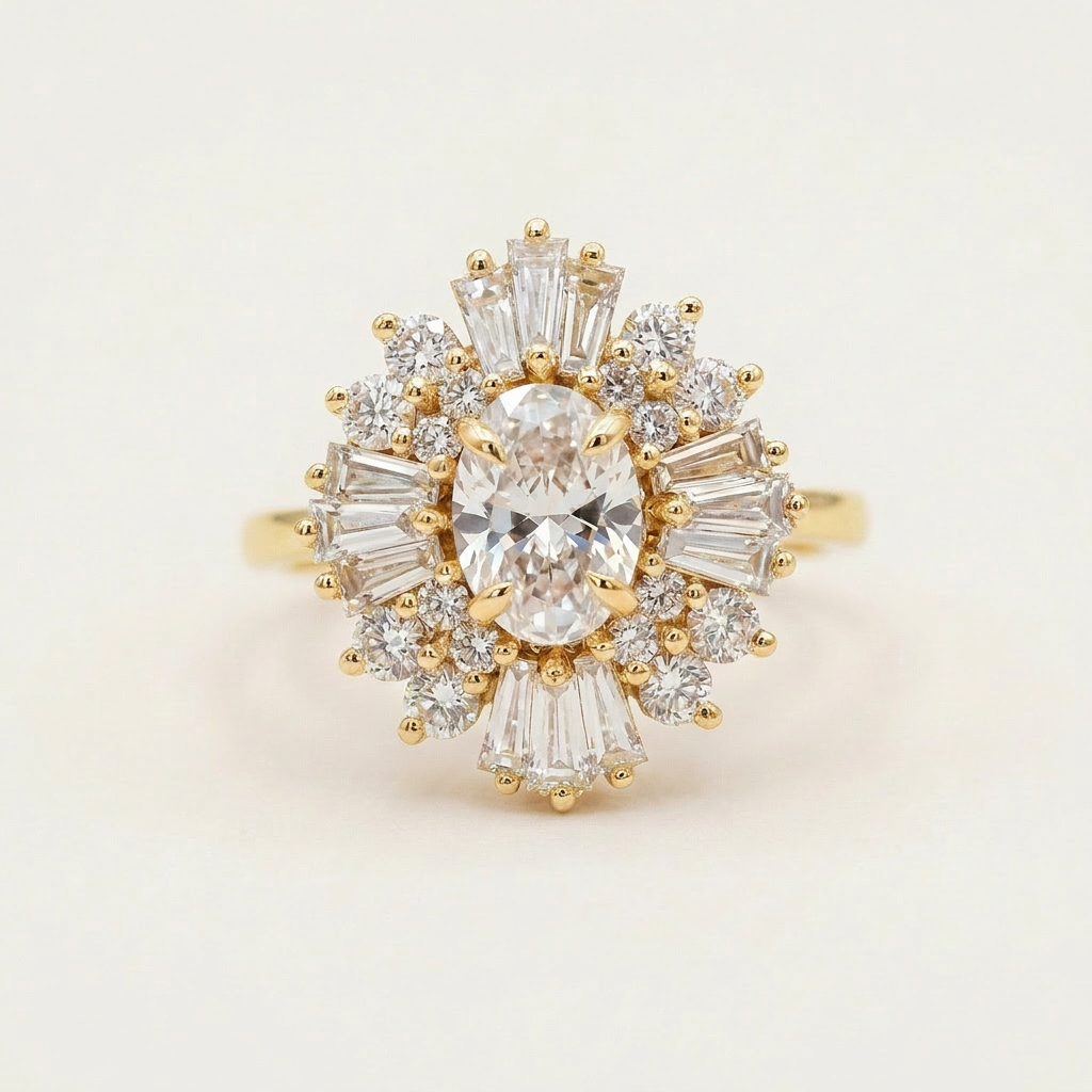 Moissanite 2.85 CT Oval & Round Cut Diamond Cluster Ring