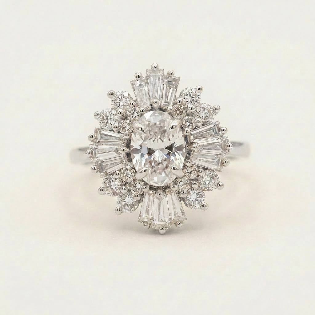 Moissanite 2.85 CT Oval & Round Cut Diamond Cluster Ring
