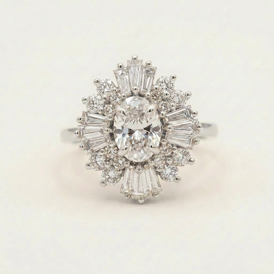 Moissanite 2.85 CT Oval & Round Cut Diamond Cluster Ring