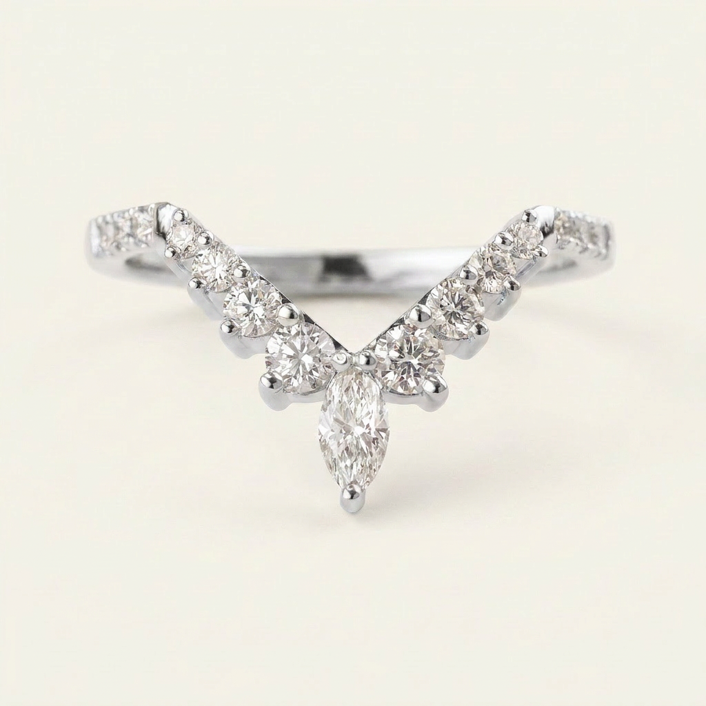 Moissanite 0.46 CT Marquise & Round Cut Diamond Ring