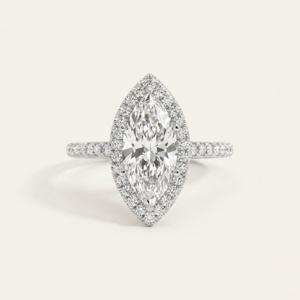 Moissanite 4.42 CT Marquise & Round Cut Diamond Halo Ring
