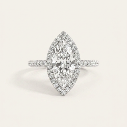 Moissanite 4.42 CT Marquise & Round Cut Diamond Halo Ring
