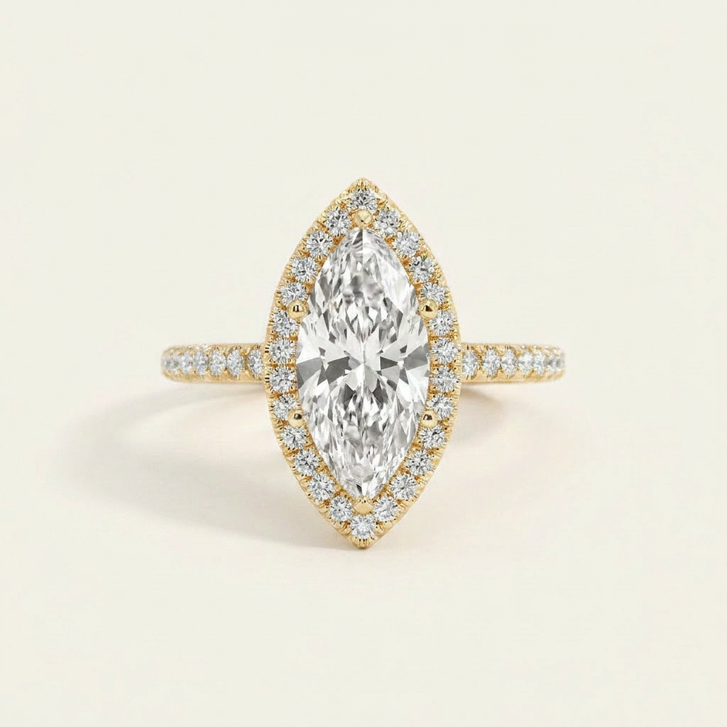 Moissanite 4.42 CT Marquise & Round Cut Diamond Halo Ring