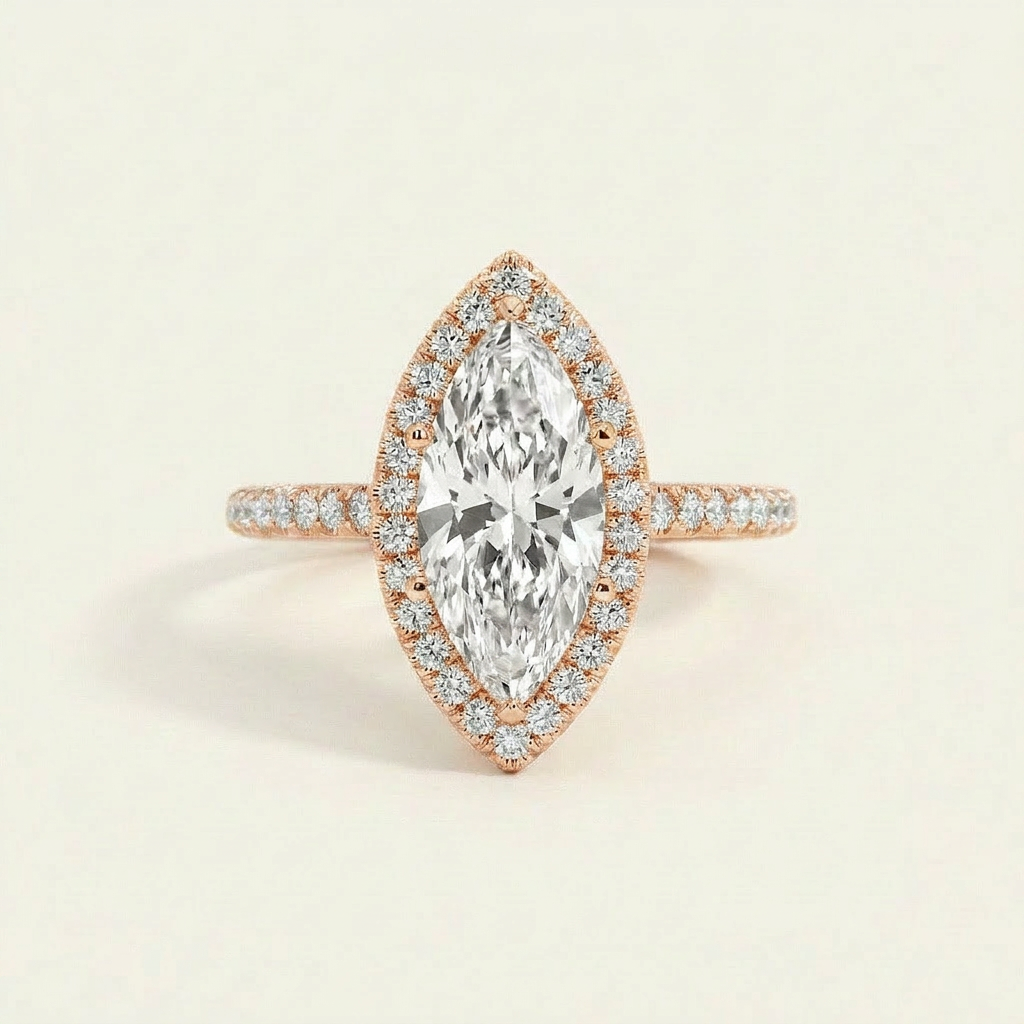 Moissanite 4.42 CT Marquise & Round Cut Diamond Halo Ring