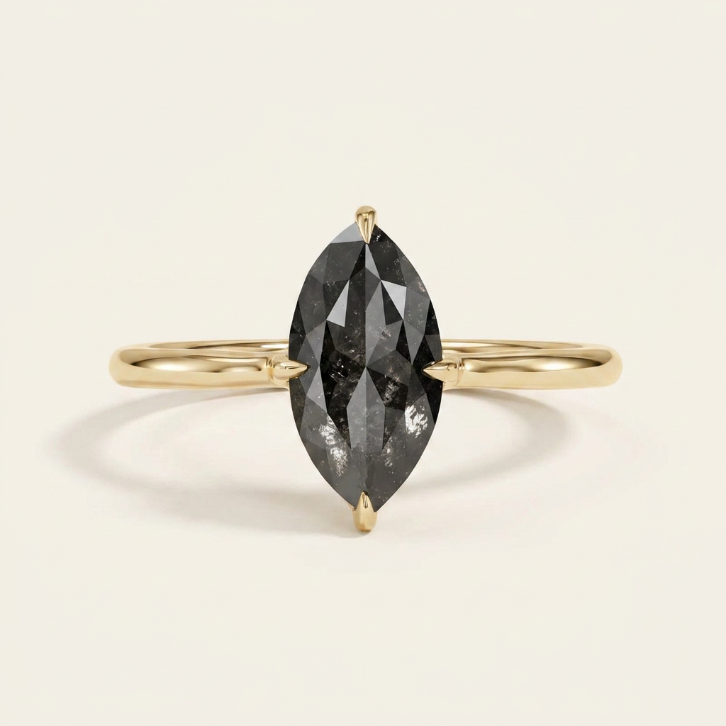 1.35 CT Marquise Cut Salt and Pepper Diamond Solitaire Ring