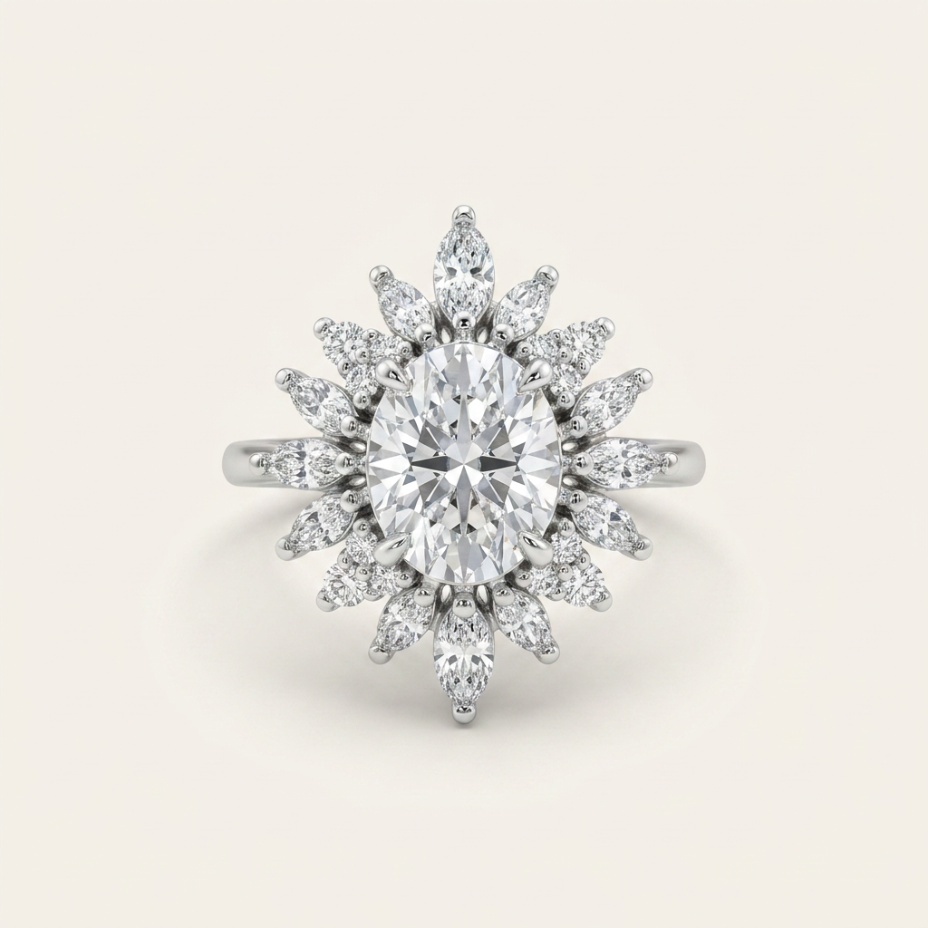 Moissanite 2.60 CT Oval & Round Cut Diamond Cluster Ring