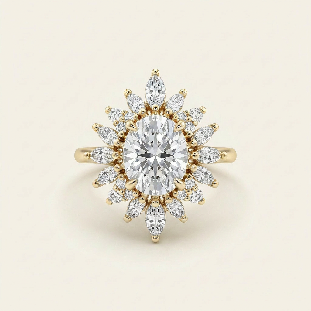 Moissanite 2.60 CT Oval & Round Cut Diamond Cluster Ring