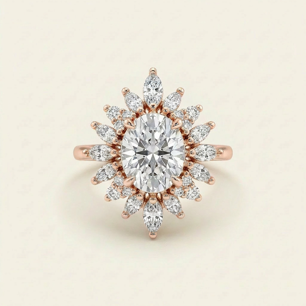 Moissanite 2.60 CT Oval & Round Cut Diamond Cluster Ring