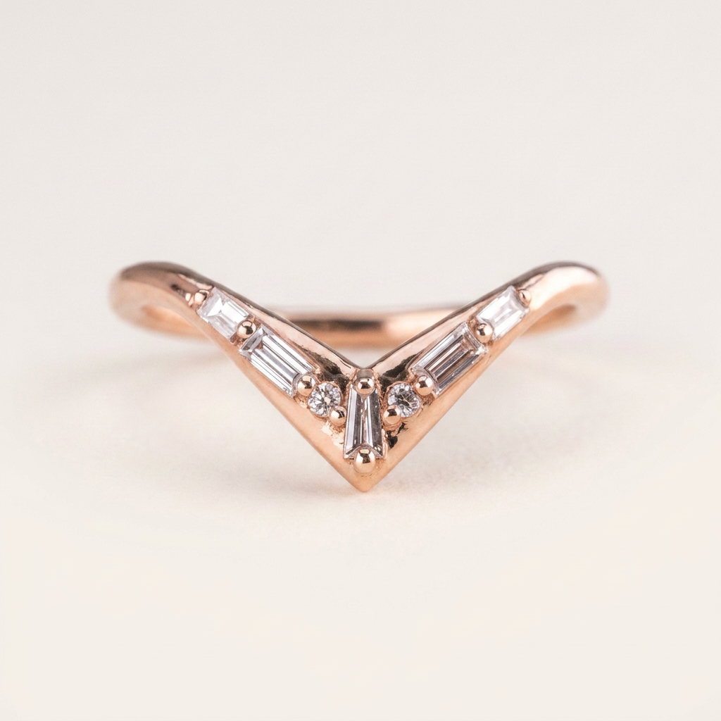Moissanite 0.19 CT Baguette & Round Cut Diamond Ring (V-Minimalist)