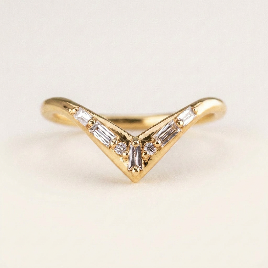 Moissanite 0.19 CT Baguette & Round Cut Diamond Ring (V-Minimalist)