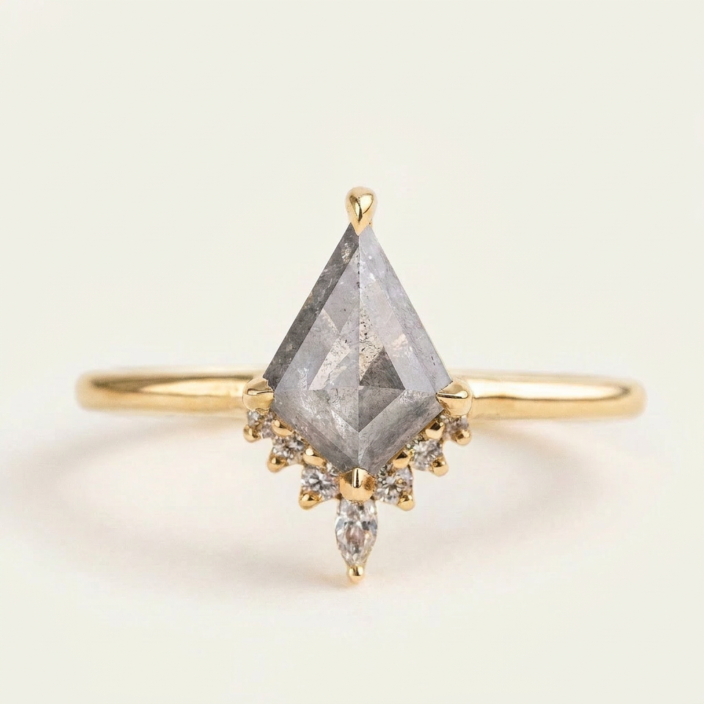 1.75 CT Kite & Round Cut Salt and Pepper Diamond Cluster Ring