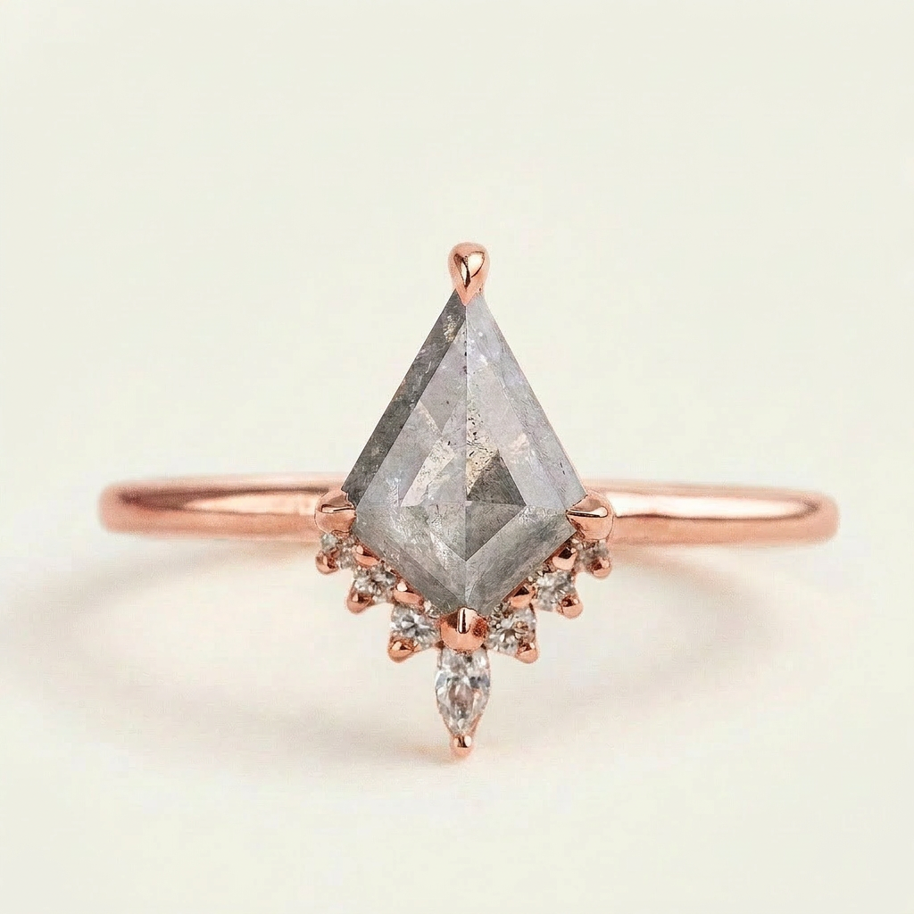 1.75 CT Kite & Round Cut Salt and Pepper Diamond Cluster Ring
