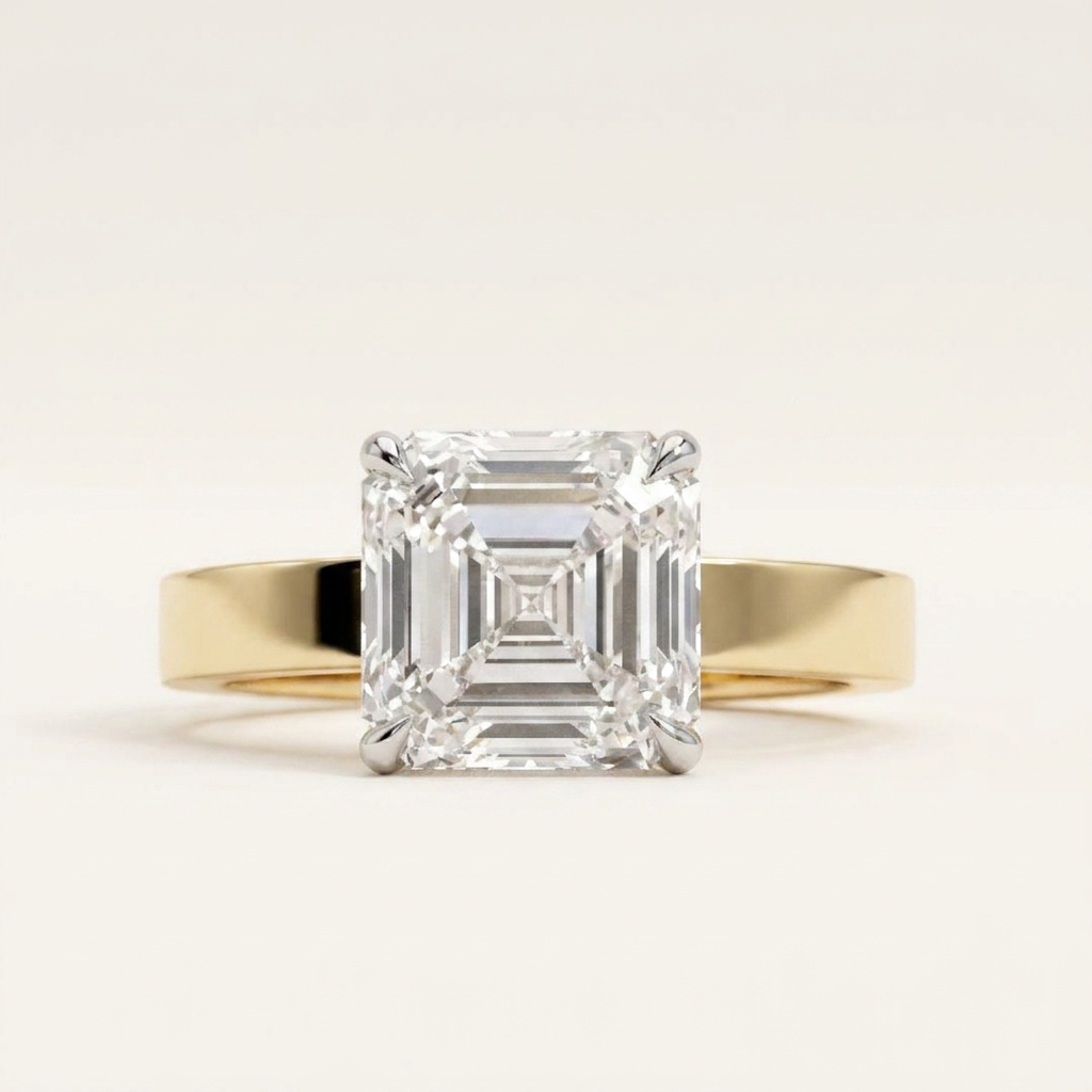 Moissanite 2.35 CT Asscher Cut Diamond Solitaire Ring