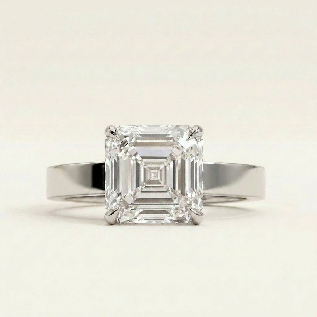Moissanite 2.35 CT Asscher Cut Diamond Solitaire Ring