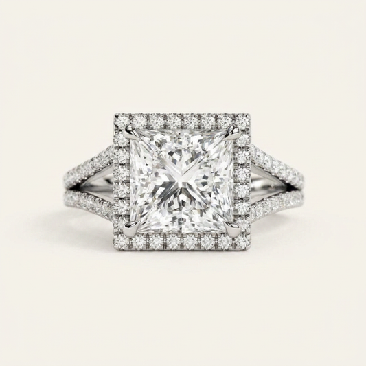 Moissanite 3.93 CT Princess & Round Cut Diamond Halo Ring