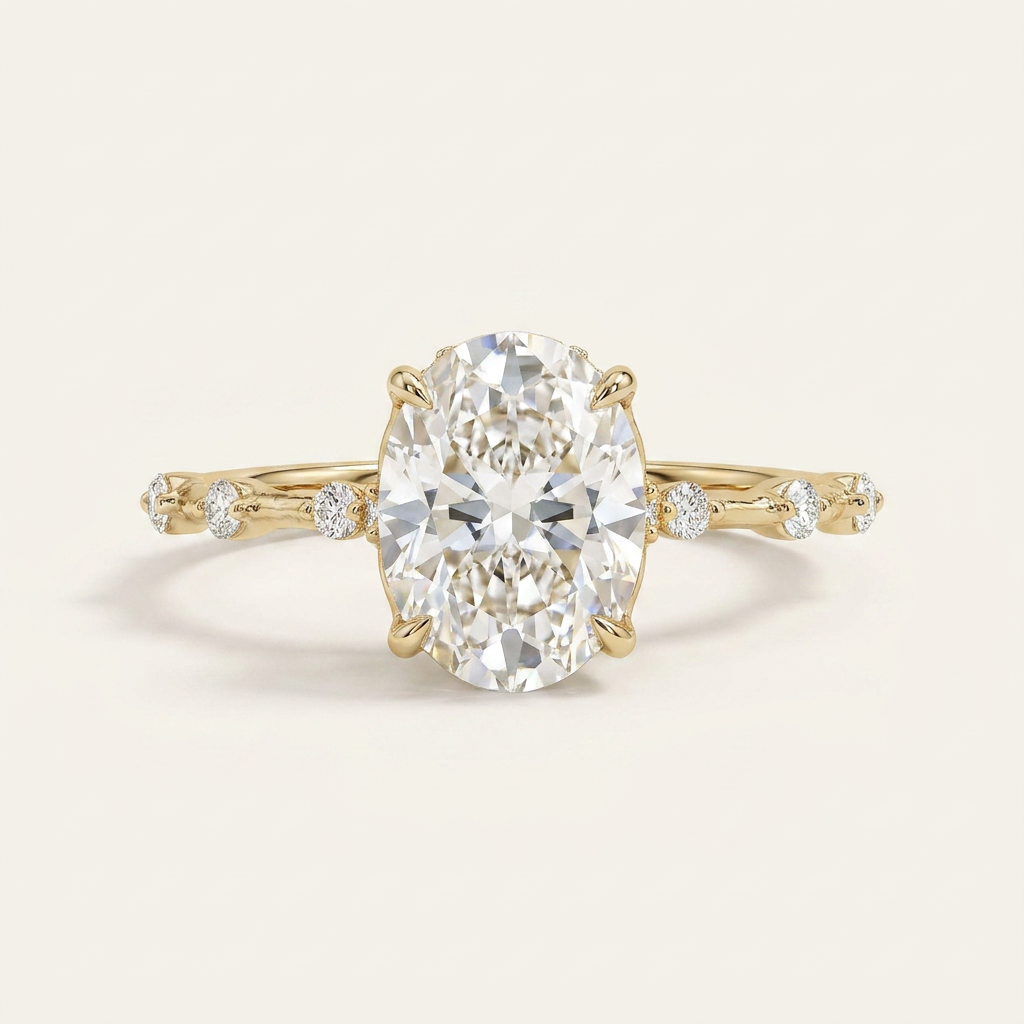 Moissanite 2.90 CT Oval & Round Cut Diamond Solitaire Ring