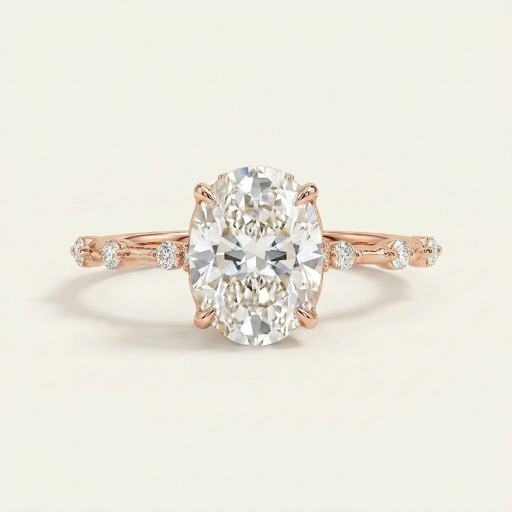 Moissanite 2.90 CT Oval & Round Cut Diamond Solitaire Ring