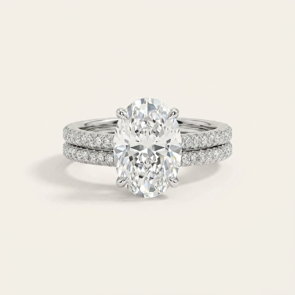 Moissanite 3.50 CT Oval & Round Cut Diamond Solitaire Ring (V-Bohohippie)