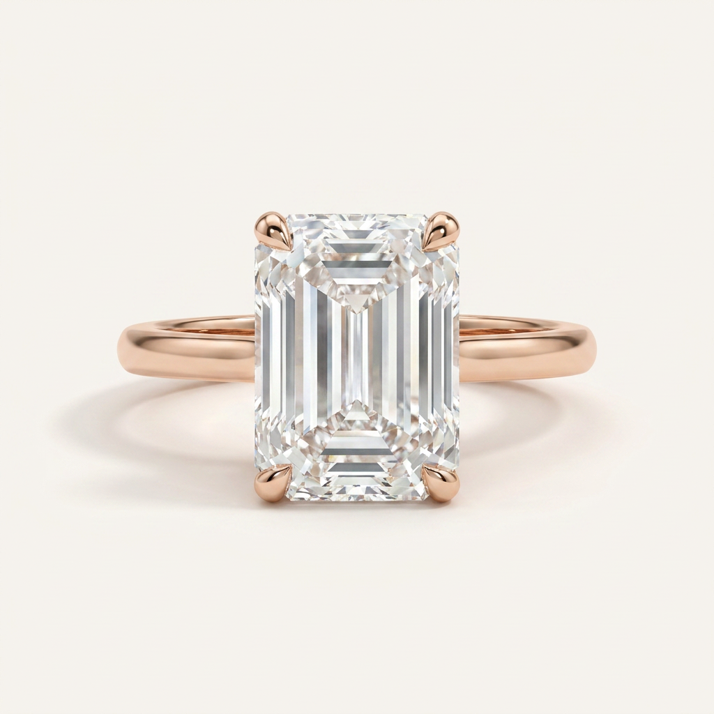 Moissanite 3.00 CT Emerald Cut Diamond Solitaire Ring (V-Bohohippie)